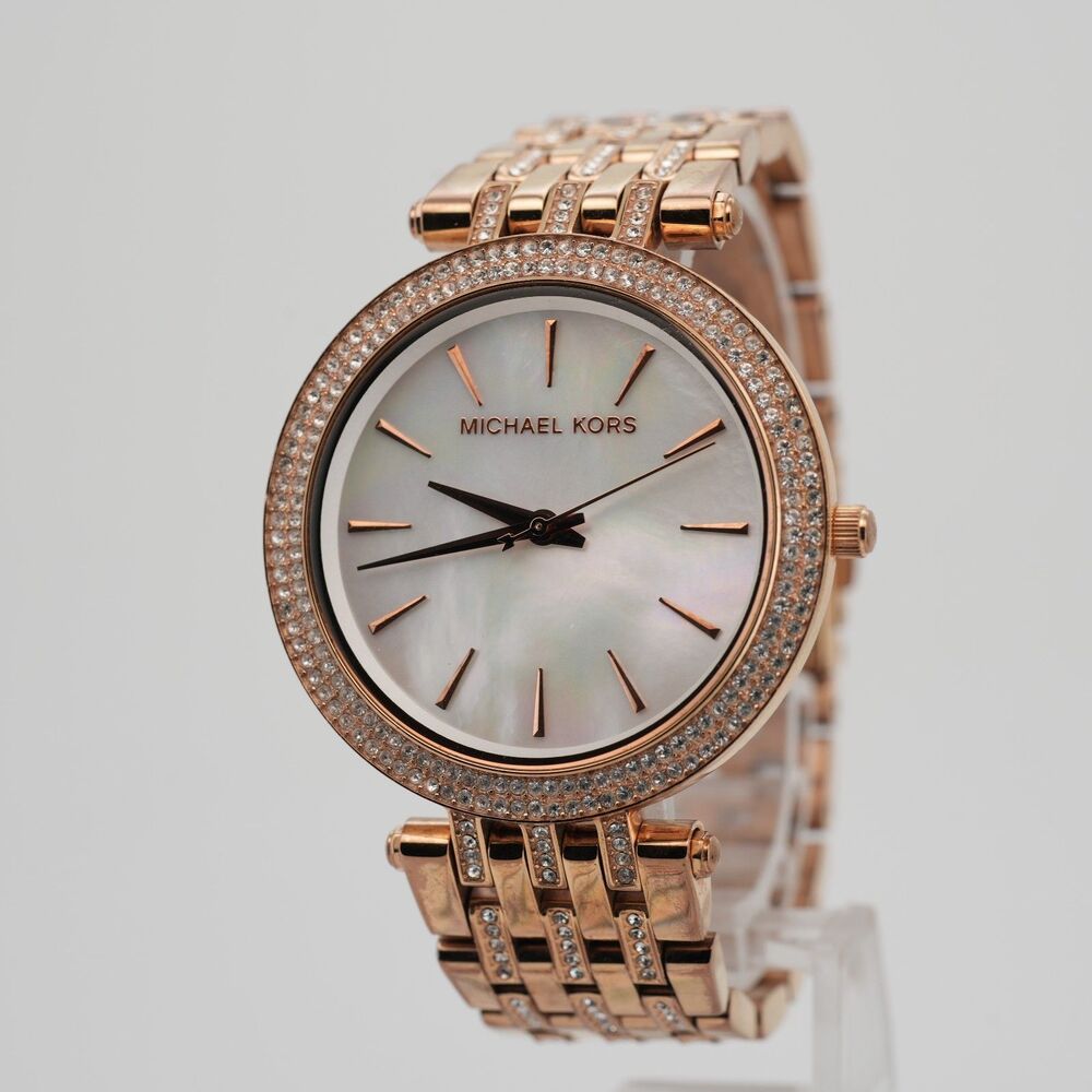 Michael Kors MK3220 Darci 39mm Women's Rose Gold Pave Bezel Watch - New Battery